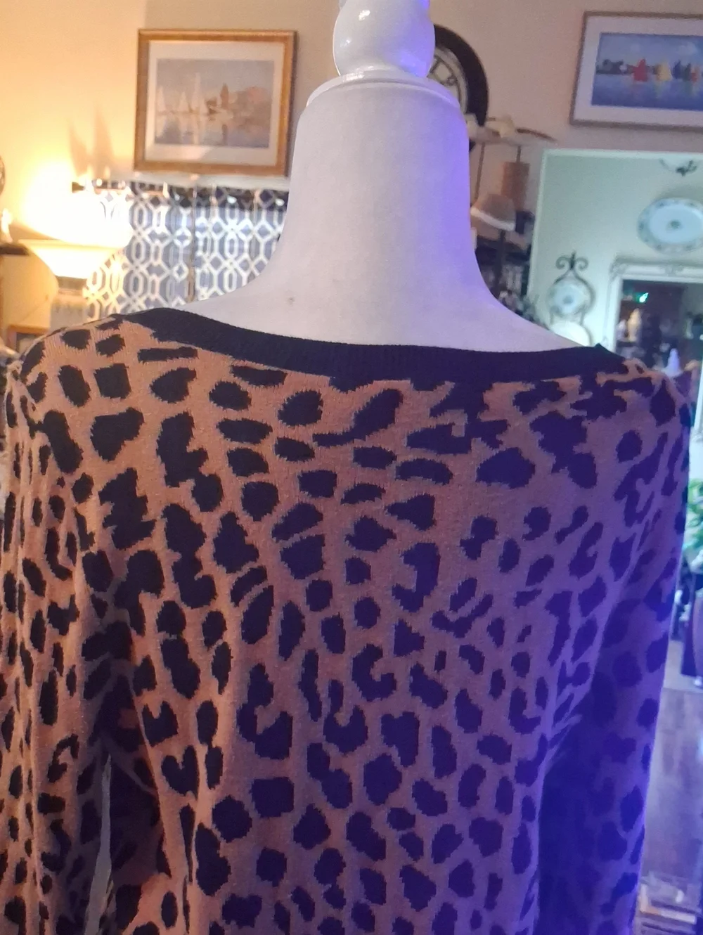 Leopard Print Boatneck Sweater By Talbot's  Brown/Black Size M